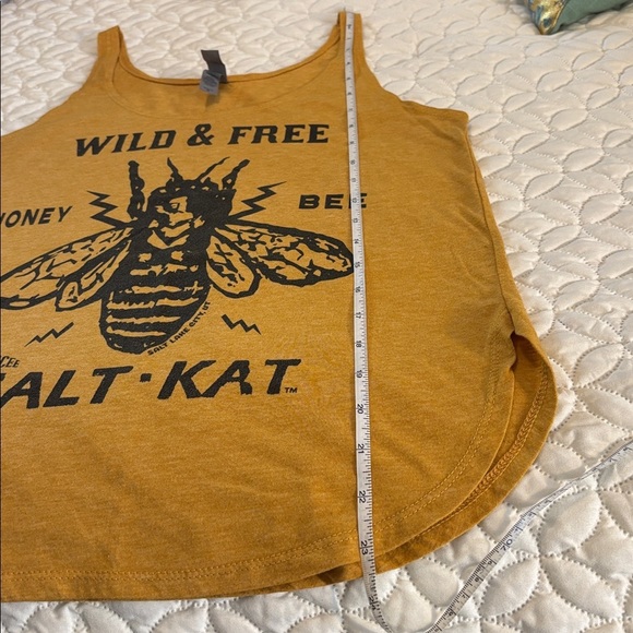Next Level Apparel Mustard Graphic Tank “Wild & Free Honey Bee” Dovetail Hemline - Picture 8 of 8